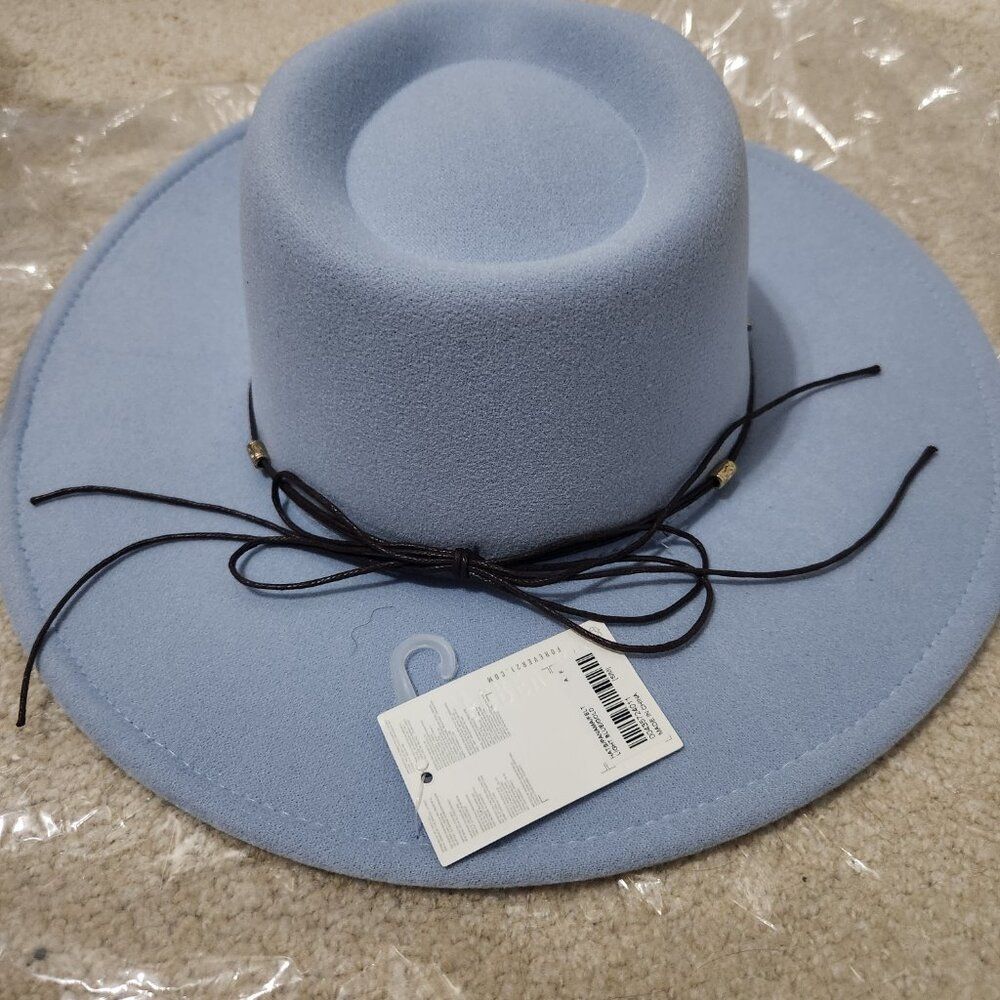 Forever 21 Light Blue Wide Brim Felt Hat with Brown Cord